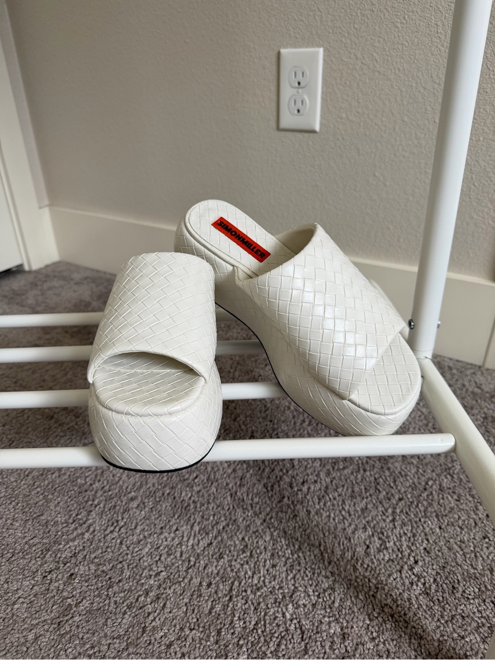 Simon Miller White Woven Platform Slide Sandals